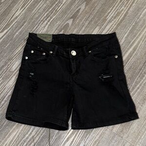 Machine Black Distressed Jean Shorts Mid-Thigh